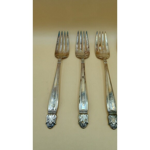 Vntg HOLMES & EDWARDS IS Danish Princess Inlaid Silver Plate - Salad Forks 4 Pcs - Picture 2 of 6